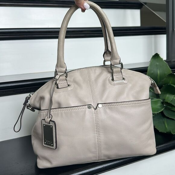Tignanello Genuine Leather Satchel Tote Handbag Neutral Beige Soft Luxurious - Picture 1 of 9
